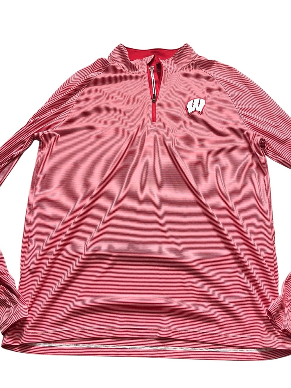 Wisconsin Badgers NCAA Red Striped 1/4 Zip Pullover Mock Neck Size Medium